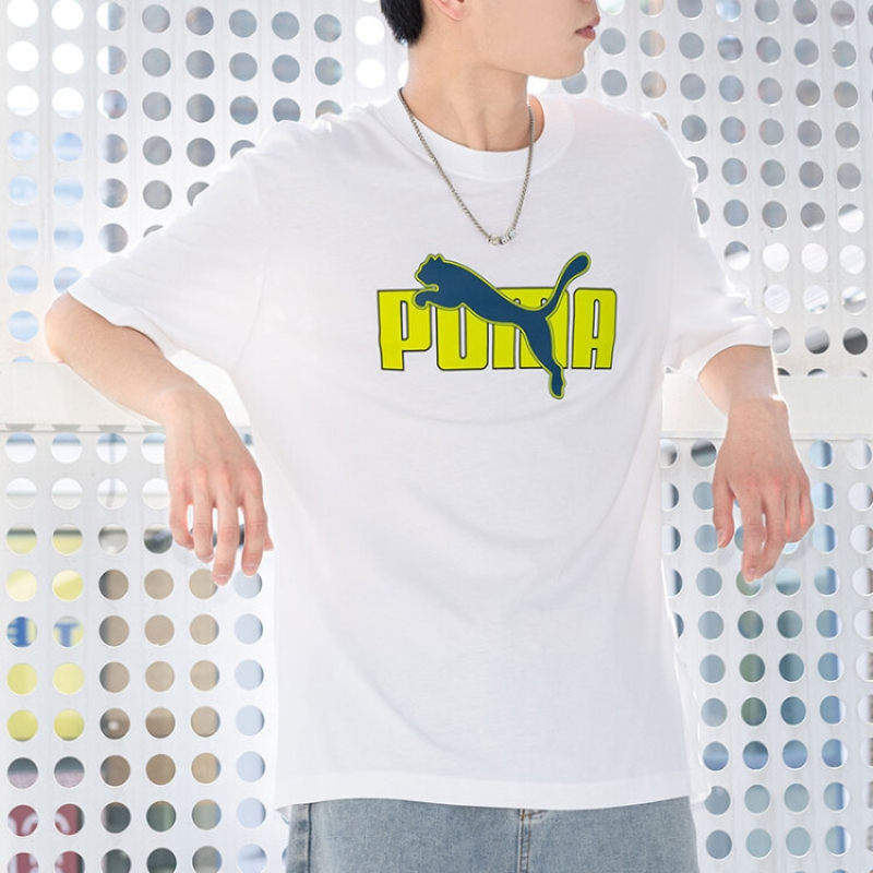 彪马(Puma)t恤男女同款 2023夏季新款情侣装 舒适透气宽松运动装休闲短袖T恤 537183-02/白色/卡通印花
