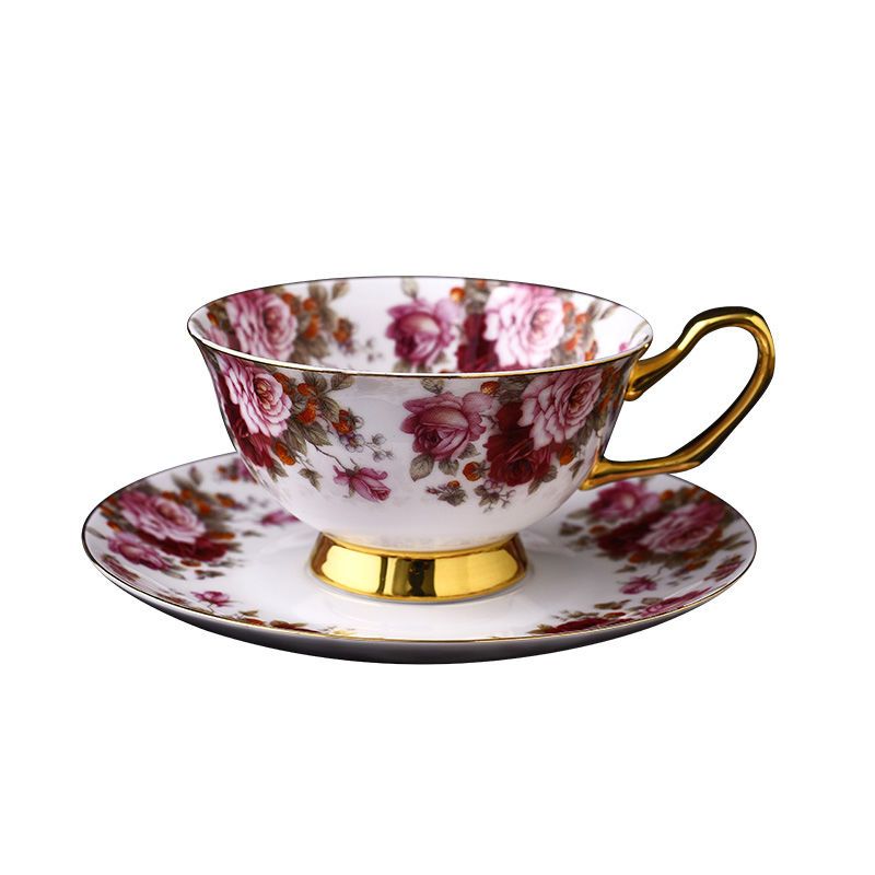 红色树莓奢华欧式骨瓷咖啡杯带碟高档下午茶具套装田园ins风树莓花卉