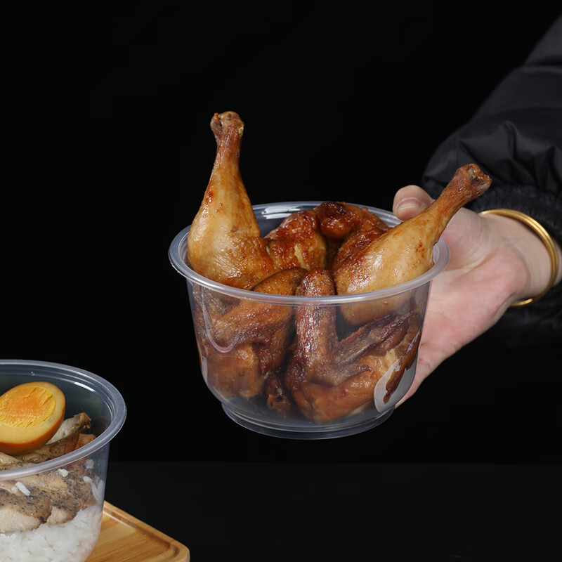 芳草地 一次性碗900ml*100只快餐盒餐碗塑料碗饺子汤圆碗面碗打包盒无盖3G6011高清大图