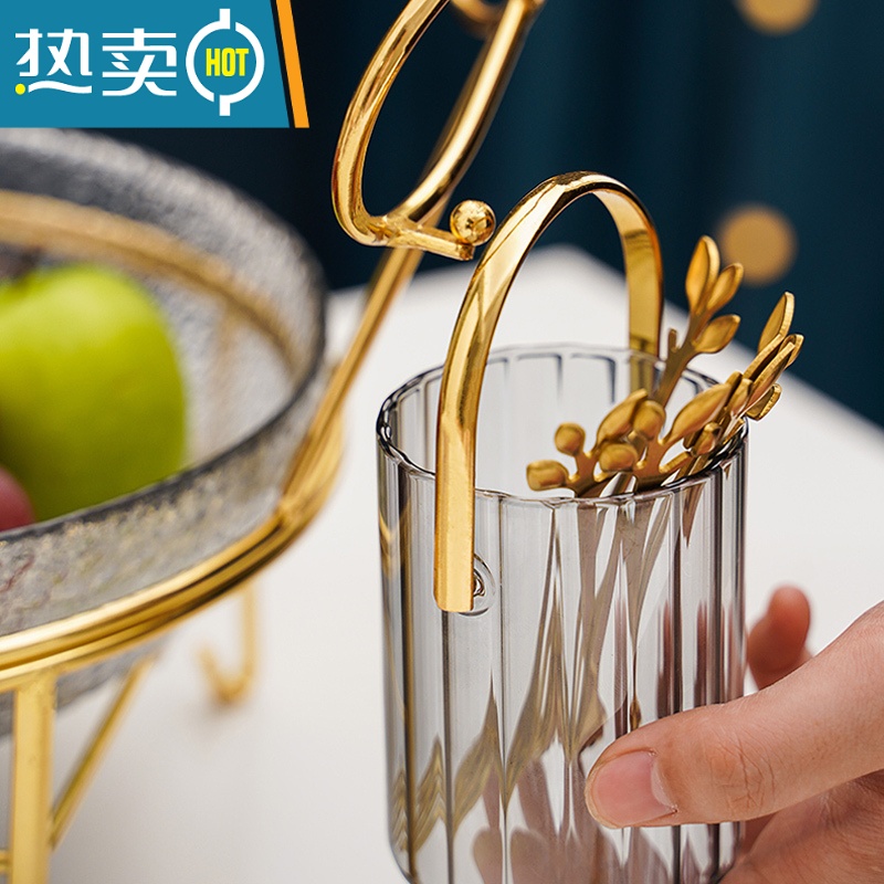 敬平北欧ins轻奢家用不锈钢水果叉套装创意可爱小奢华果签叉勺收纳罐 [炫彩色]果签套装高清大图