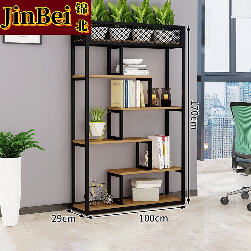 锦北铁艺置物架绿植花架隔断收纳架书架办公室餐厅装饰架 五层长100cm高清大图