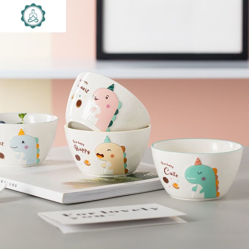 儿童马克杯子可爱小恐龙陶瓷水杯盘子吃饭碗家用宝宝点心餐具套装 封后图片