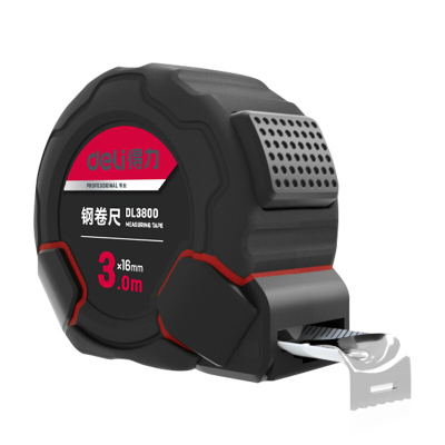 得力(deli)DL3800 钢卷尺自锁尼龙覆膜Ⅰ级(红)3mX16mm