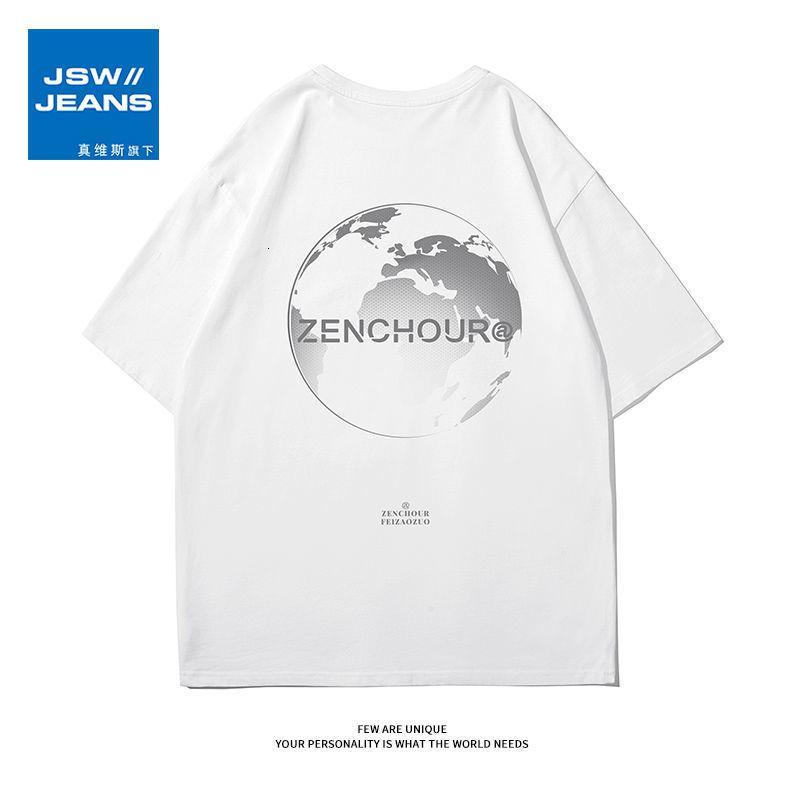 真维斯旗下JSW纯棉印花圆领T恤男士潮流宽松休闲短袖男潮牌打底衫