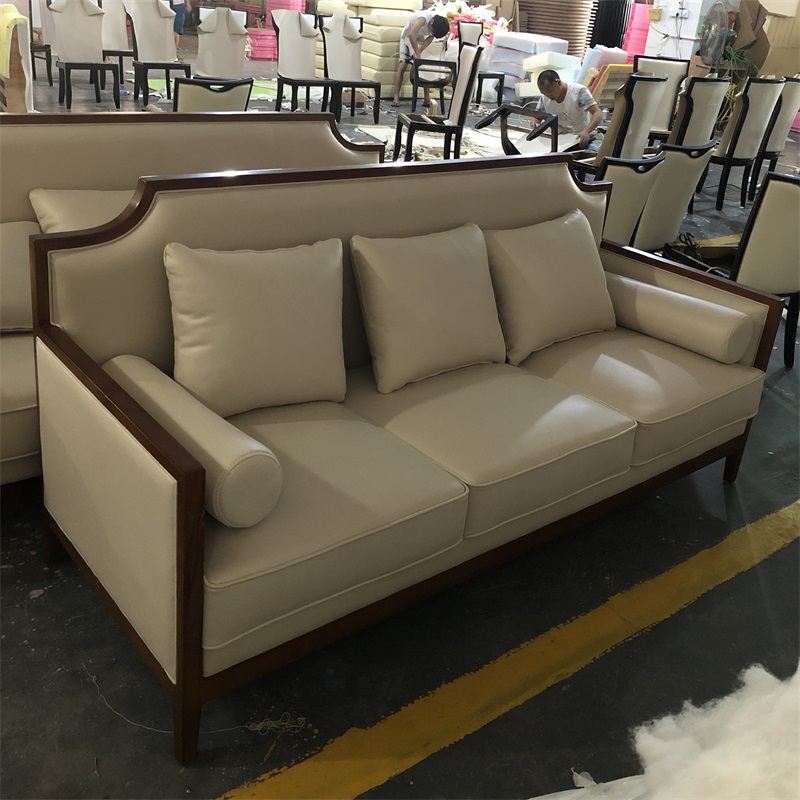 易企采 三人位皮艺沙发2200*900*850mm 办公沙发新中式实木沙发组合布艺沙发样板间售楼处洽谈轻奢家具接待高清大图