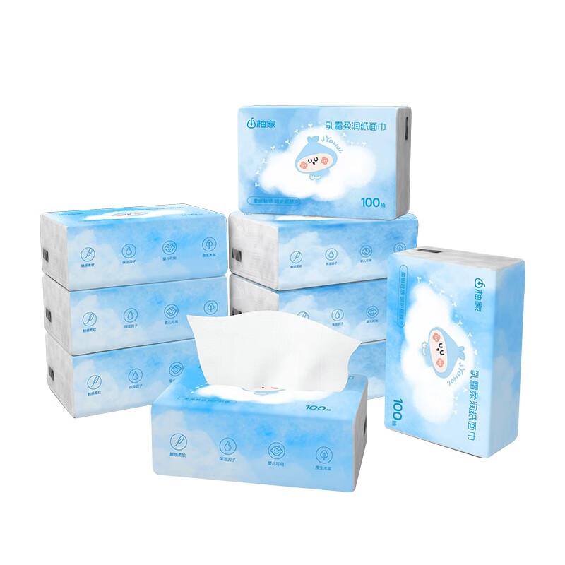 柚家保湿抑菌乳霜柔纸巾保湿抽纸 3层100抽/包*4包/提*3提(共12包整箱装)高清大图