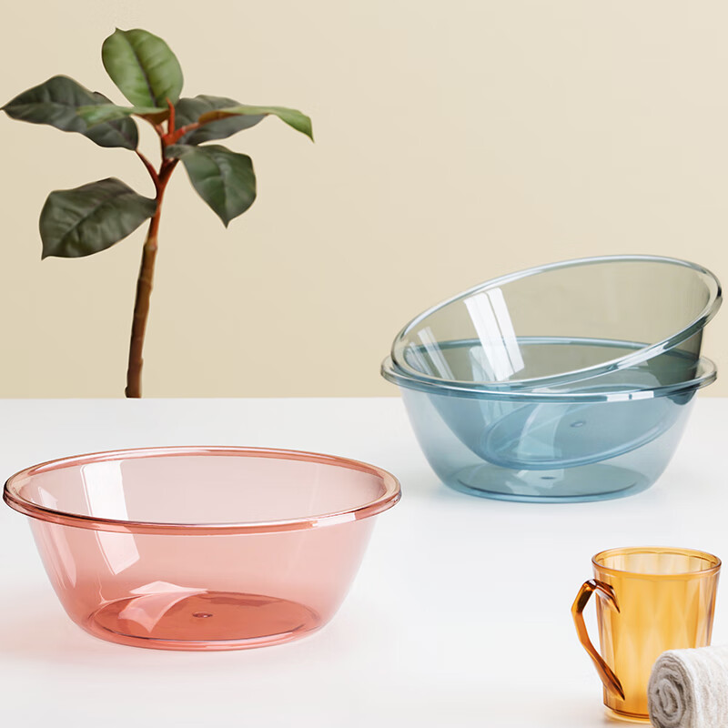 茶花115003透明塑料洗脸盆洗手盆厨房洗菜盆洗衣盆卫生间足浴盆洗脚盆 透明红【29.5*10.5cm】