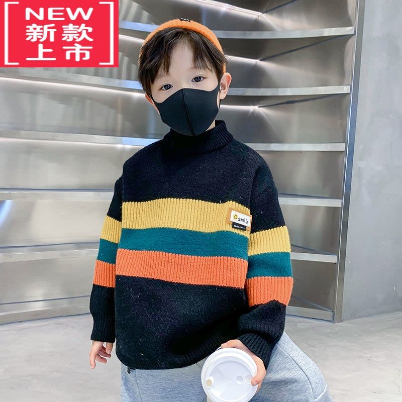 可莉允儿童装男童冬装炸街加厚毛衣冬款男孩洋气半高领打底衫2022潮图片