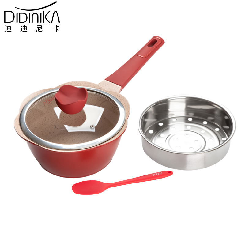 迪迪尼卡(Didinika)辅食奶锅20cm麦饭石不粘锅小汤锅蒸煮热奶锅煮面锅多功能一体锅+蒸屉