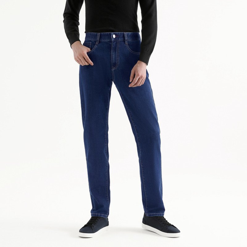 柒牌牛仔裤男2021秋季弹力直筒宽松男士长裤潮流韩版裤子黑色秋冬男裤