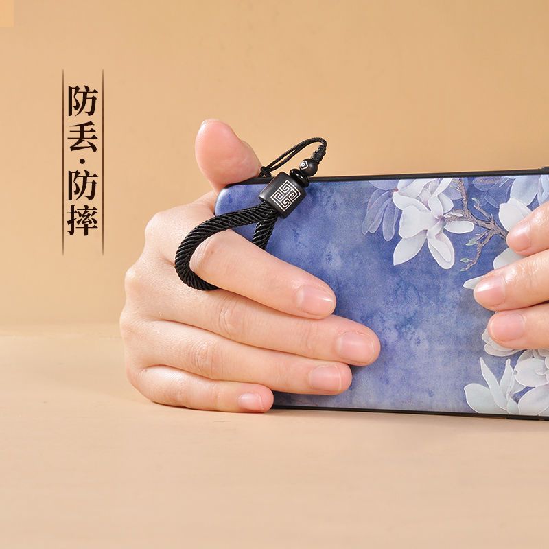 质量好不勒手工编织手机指环挂绳短款黑檀木挂件男女轻奢古风挂饰 檀木+镶嵌[黑色] 单条