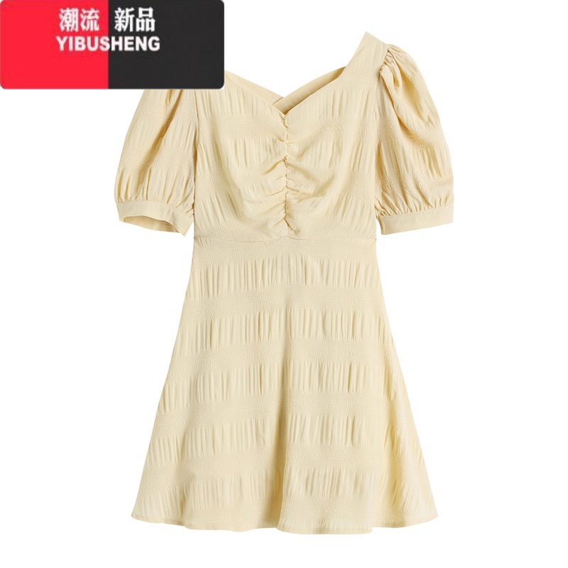 YIBUSHENG连衣裙女法式气质仙泡泡袖露背短裙森系复古显瘦设计感小众裙子高清大图