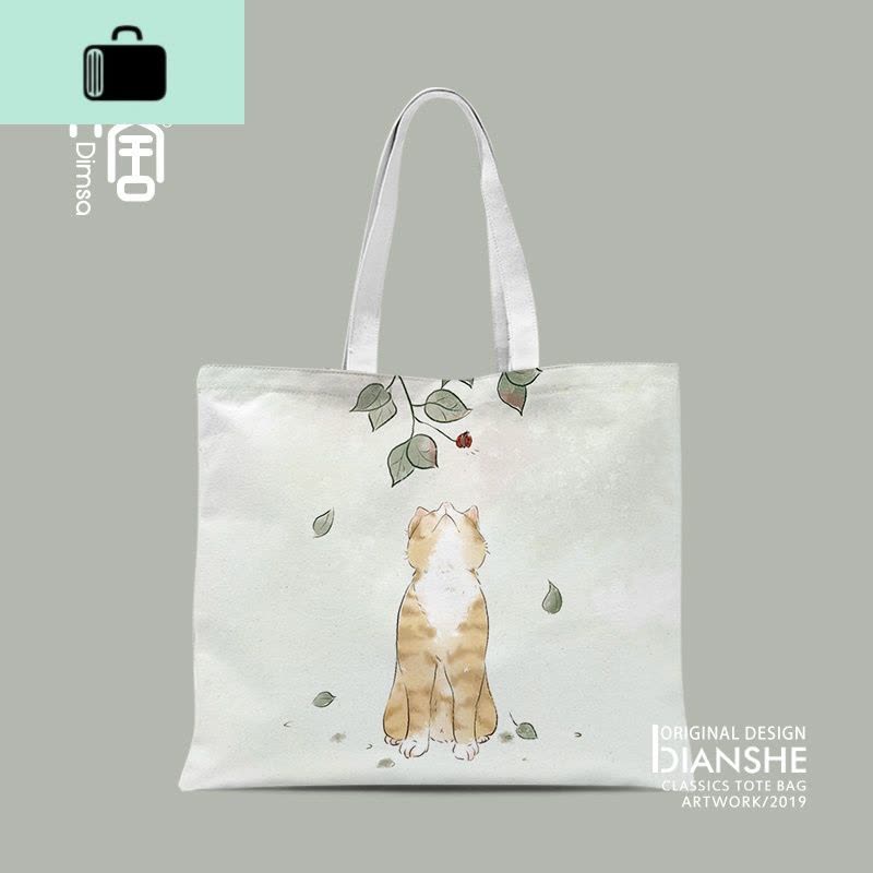 中国风文艺清新水墨猫咪兔子卡通学生帆布袋女学生韩版定做AC630NEW LAKE女士单肩包图片