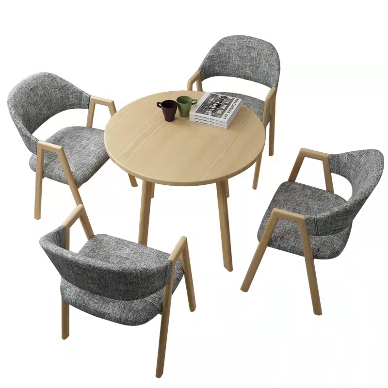 迅众 洽谈桌椅800*800*750mm 组合办公会客桌椅休闲创意小圆桌商务洽谈接待桌椅店铺桌椅组合阳台椅 深灰色一桌四椅