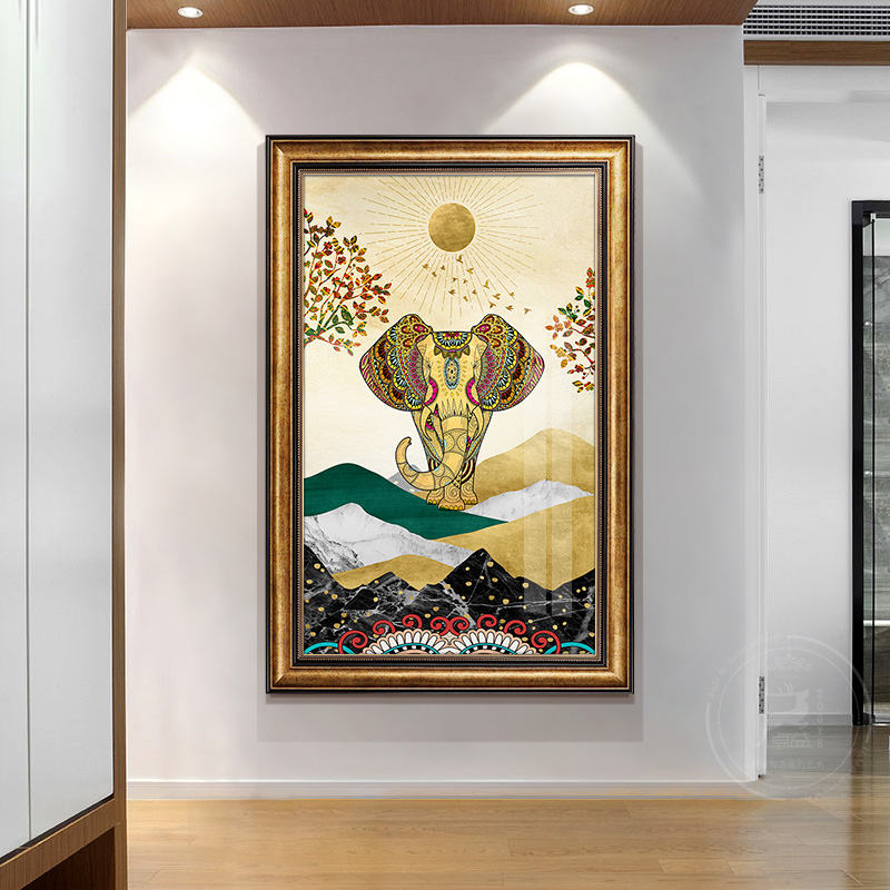 家柏饰(CORATED)大象玄关装饰画现代简约新中式竖版壁画客厅沙发背景墙挂画高清大图