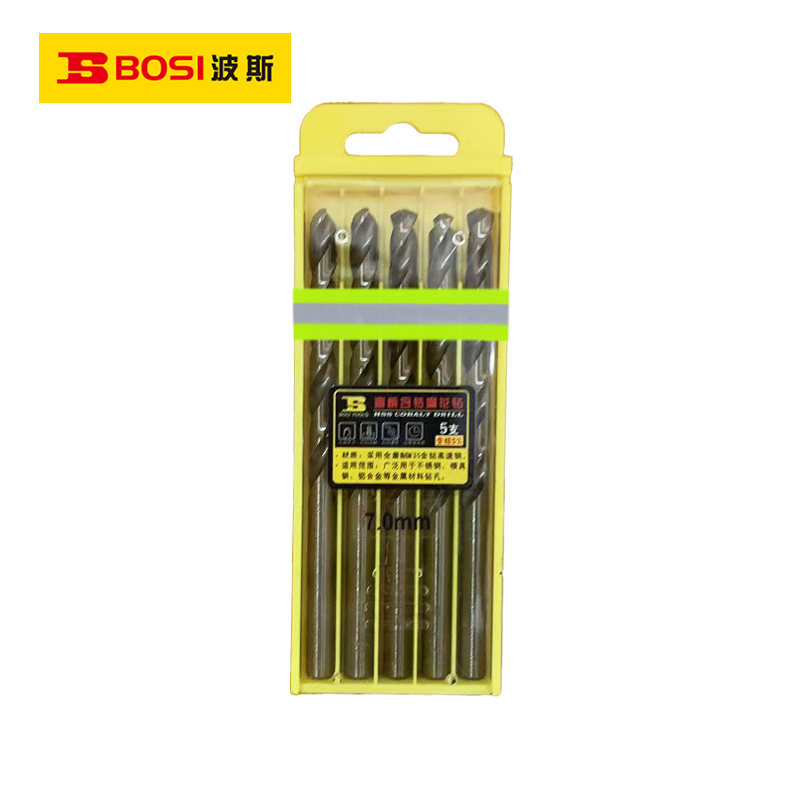 波斯(BOSI) 荧光系列直柄含钴麻花钻 7.0mm/5支 盒