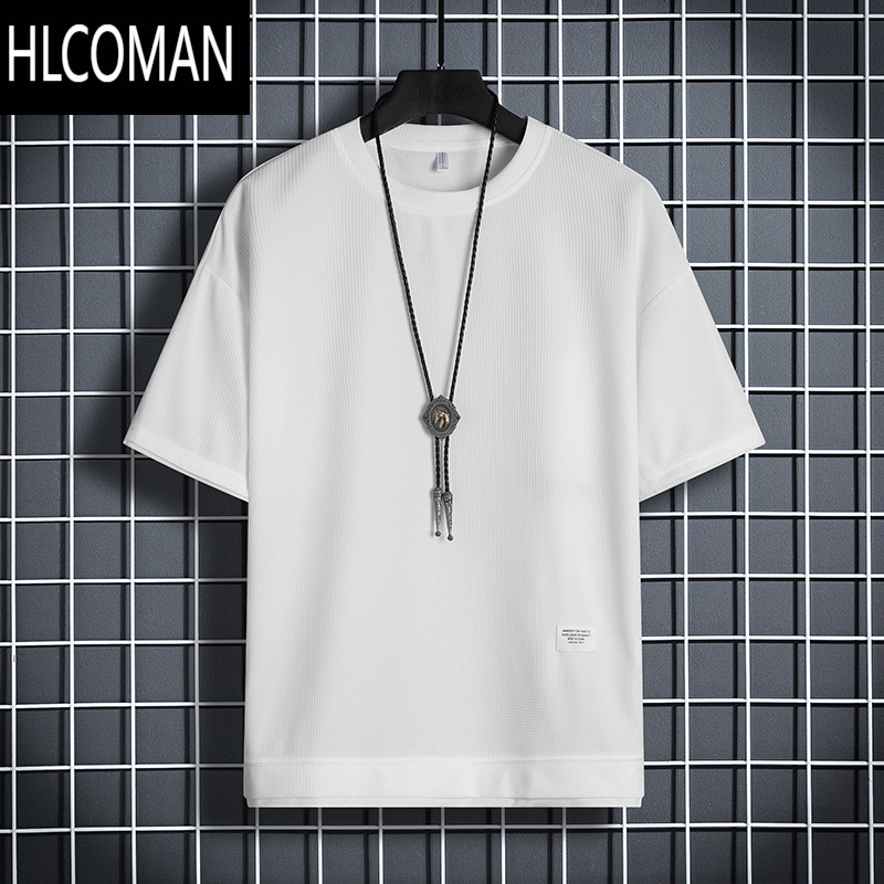 HLCOMAN夏季新款华夫格短袖t恤男薄款潮ins风宽松百搭休闲体恤半袖上衣服