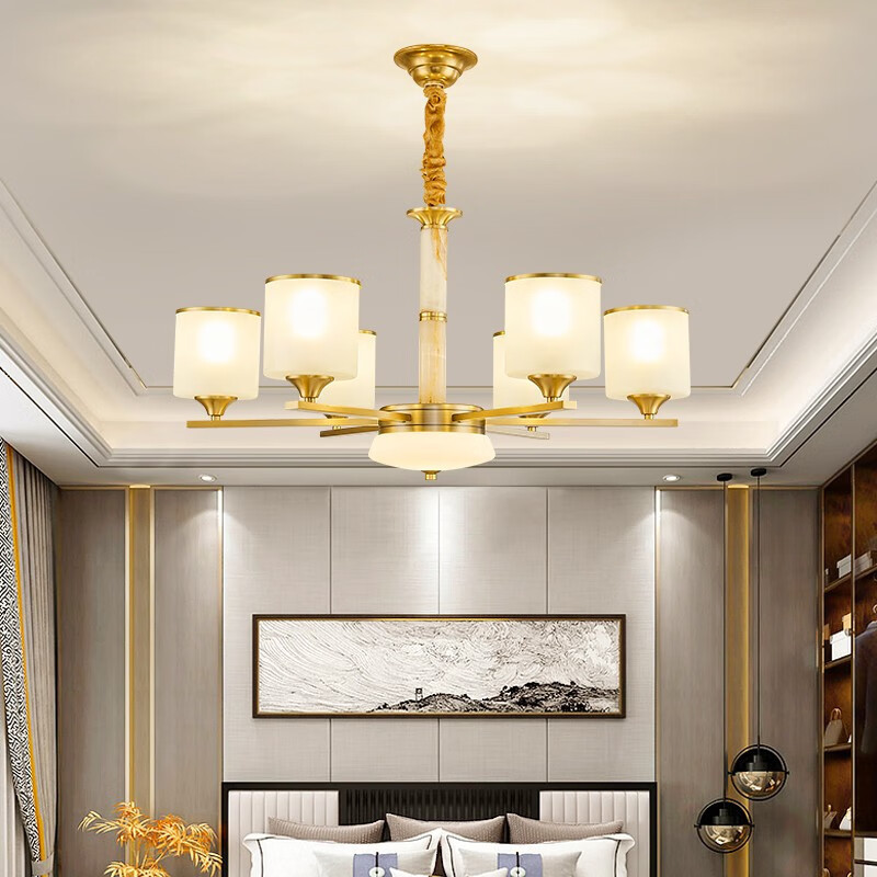 大气复式楼中空楼梯长吊灯现代简约酒店大厅铜灯防尘带盖led家用灯具