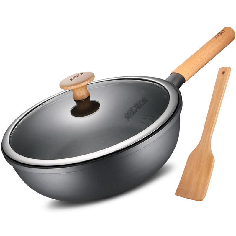 爱仕达平底锅煎锅不粘锅麦饭石色28cm煎锅锅具通用煎盘参数