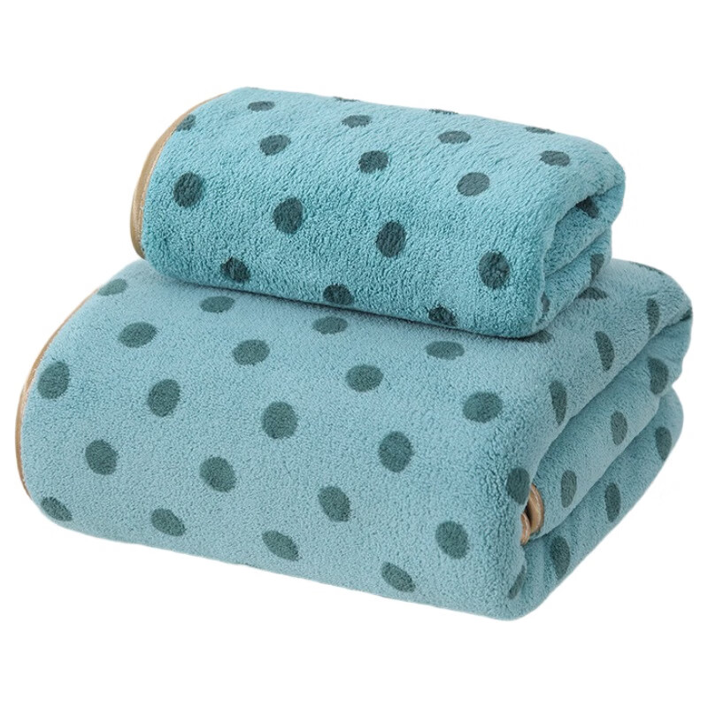 天山柔 70*140cm 280g 珊瑚绒圆点印花 浴巾 (计价单位:条) 蓝色高清大图