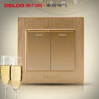 [官方旗舰店]德力西开关插座86型PC2位香槟金拉丝面板两开单控墙壁开关2个按键单控开关荧光