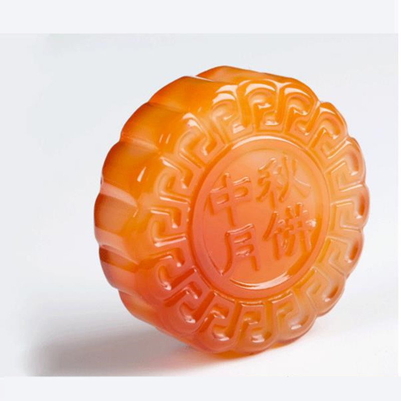 玛瑙玉月饼玉髓摆件玉石圆环把件 带证书送女朋友七夕情人节礼物