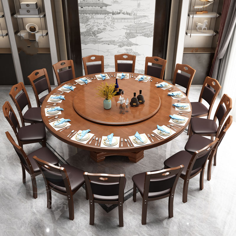 实木餐桌椅软包组合饭店酒店大圆桌家用12人饭桌包厢多人餐桌2米
