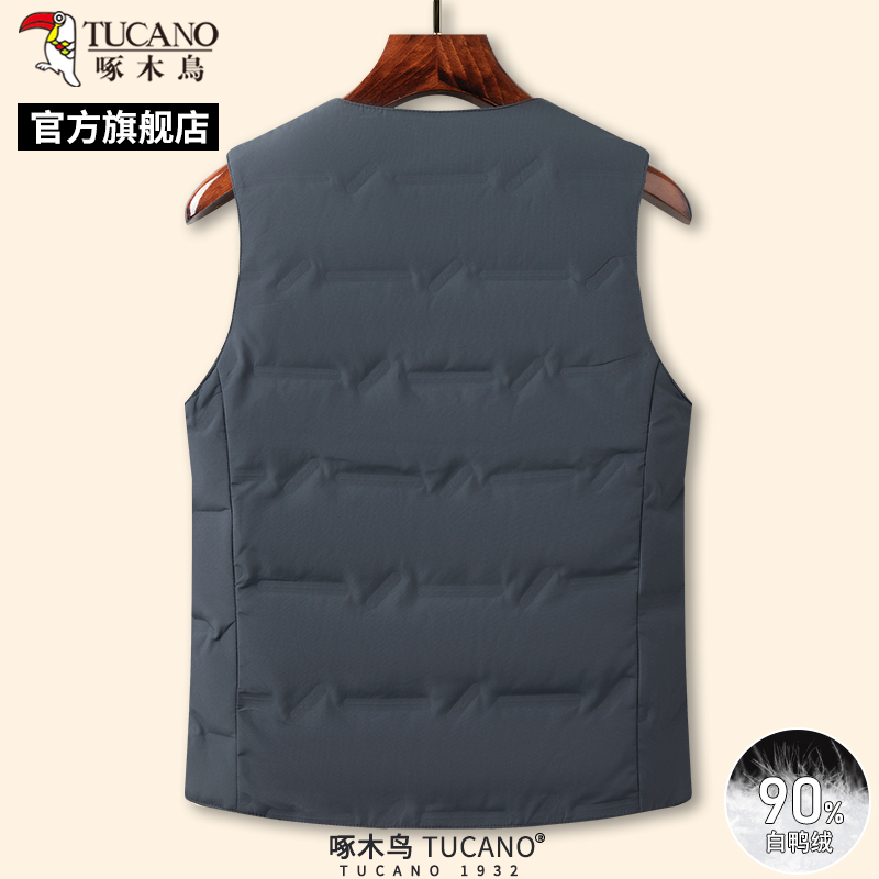 啄木鸟冬季新款羽绒服马甲男中老年保暖内胆背心爸爸装坎肩外套装高清大图