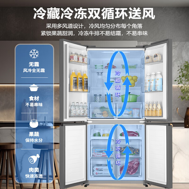 海尔(Haier)冰箱470升风冷无数十字对开门四开门超薄嵌入式一级能效双变频节能家用母婴电冰箱 470L+阻氧干湿分储高清大图