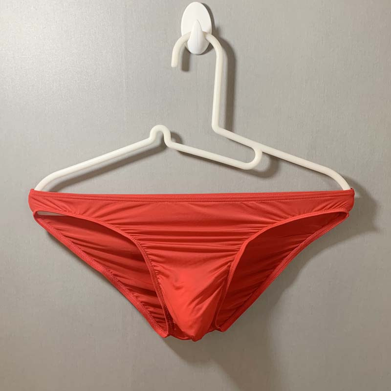 古斌男士内裤超薄冰丝三角裤男半包臀小三角性感半透明比基尼xxl红色