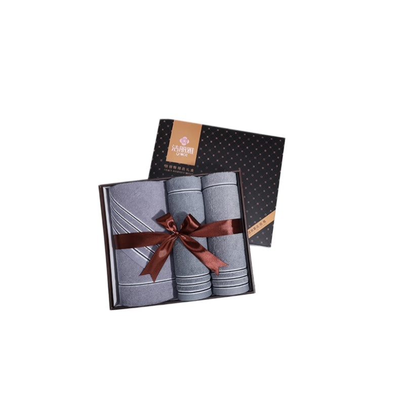 洁丽雅 抗菌A类毛巾浴巾礼盒三件套 纯棉加厚成人商务礼盒套装含手提袋