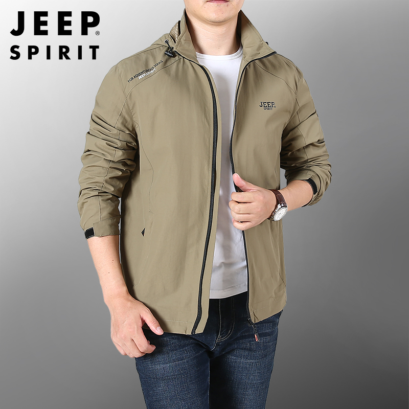 jeepspirit吉普男士夹克男外套加绒加厚速干连帽宽松工装秋冬季防风