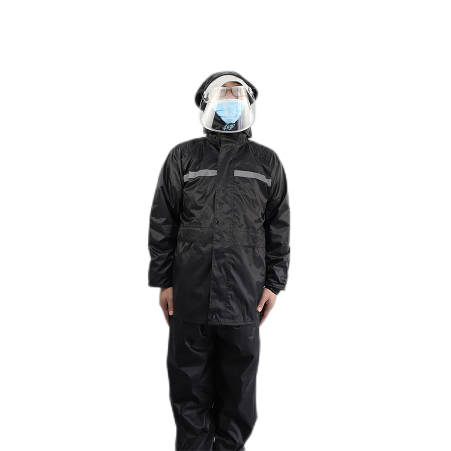 汉盾(HANDUN)HD-RAC003 带反光条双层分体雨衣(带网格内衬、可拆卸大帽檐)黑色 1件 XL