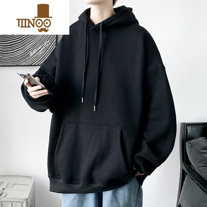 YANXU纯色连帽卫衣男2023新款美式潮牌oversize男生上衣外套