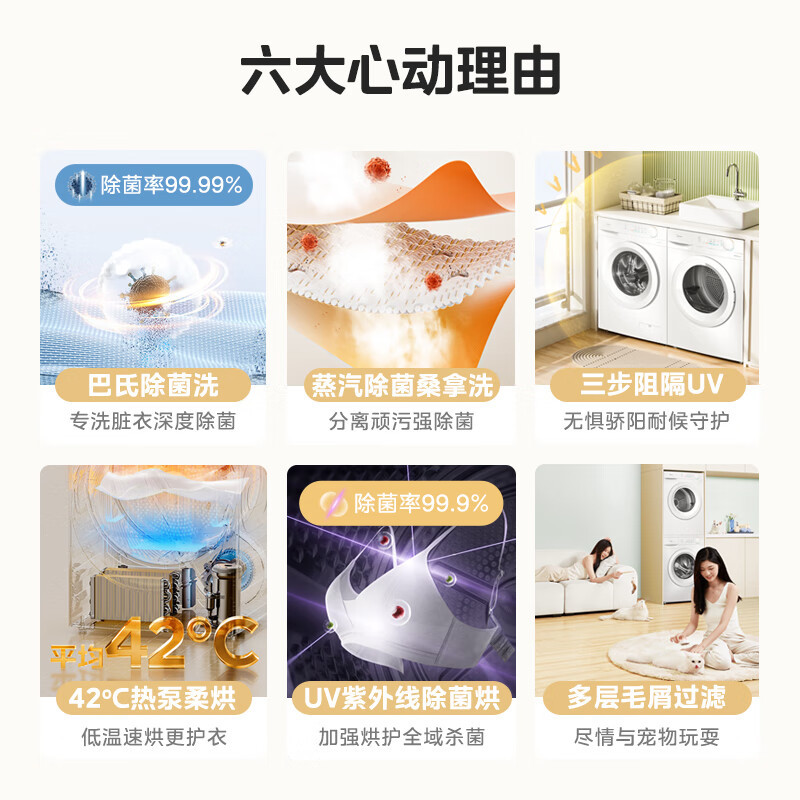 美的(Midea)洗烘套装 10公斤滚筒洗衣机全自动+热泵烘干机 蒸汽除菌 除螨除潮 毛屑过滤MG100V11F+11F