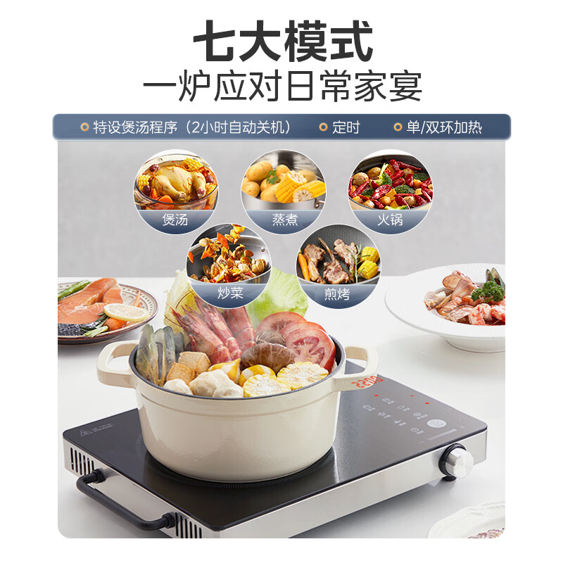 美的 H22-HST2208 电磁炉 电陶炉 家用煮茶火锅旋控2200W大火力电磁灶双环控火 智能定时4D防水高清大图
