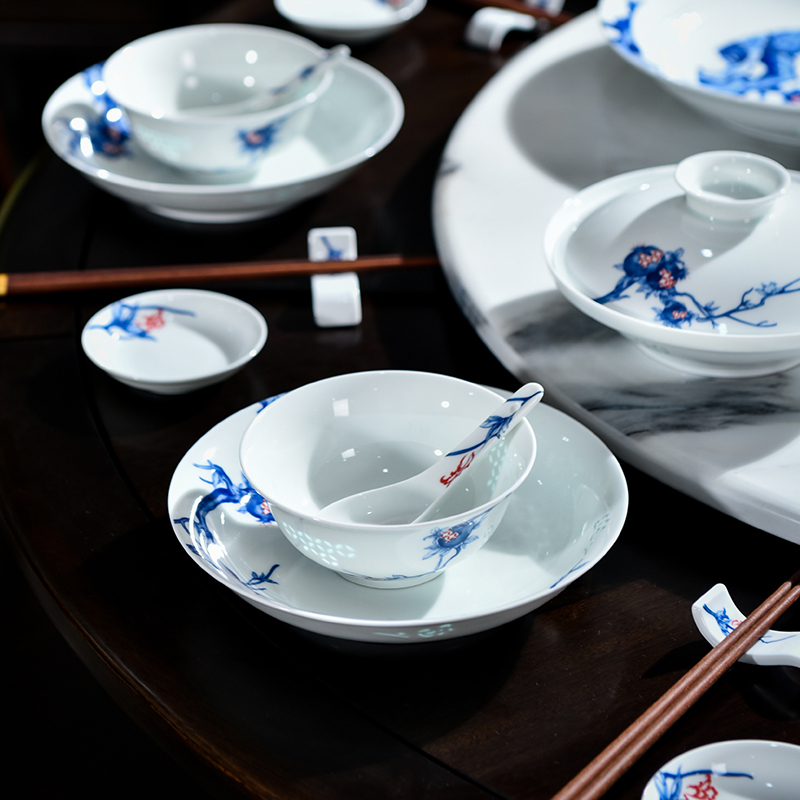 景德镇官方陶瓷餐具套装中式青花玲珑吃饭碗盘碟子组合礼盒装丹若迎福
