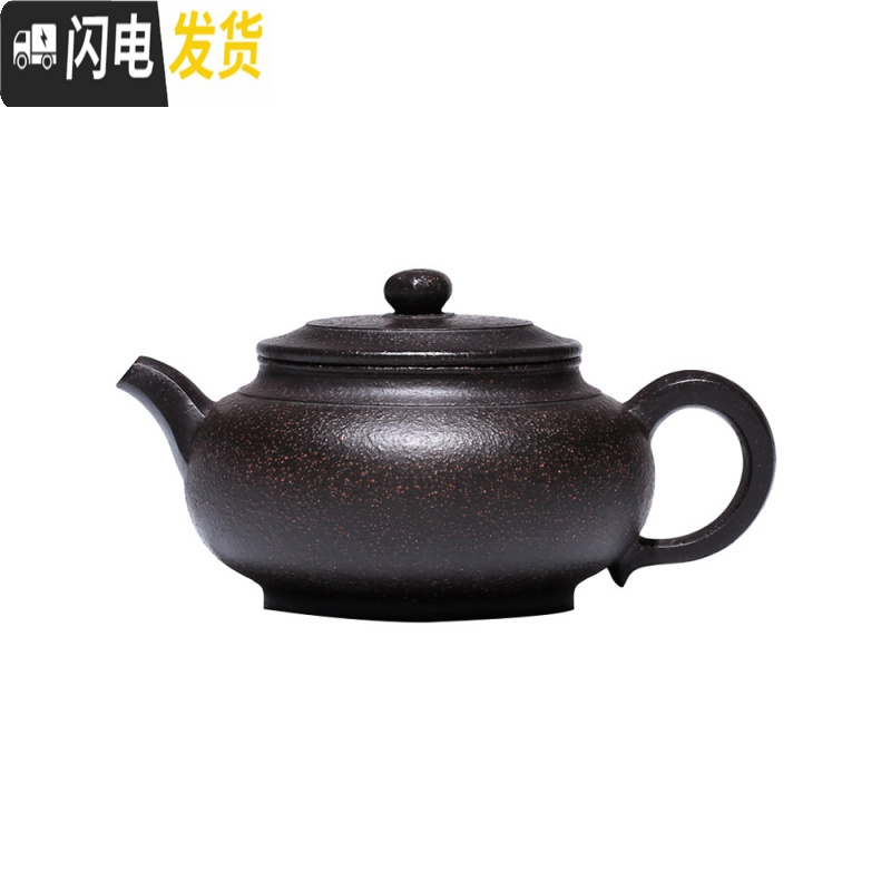 三维工匠大容量宜兴纯手工黑金砂仿古紫砂壶茶杯家用茶具套装全手工大茶壶 六方伏古单壶高清大图