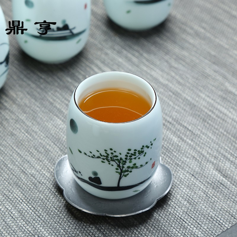 鼎亨青瓷大号茶杯陶瓷杯手绘个人杯禅意杯子景德镇瓷杯日式杯厚