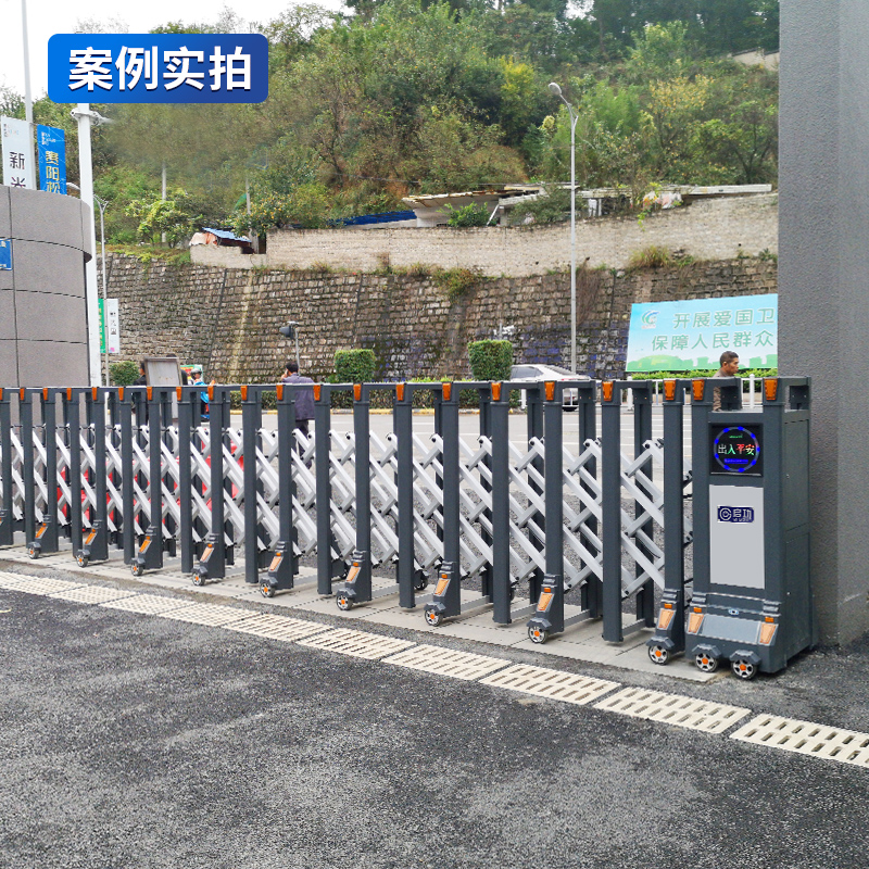 启功电动伸缩大门铝合金无轨伸缩门工厂小区单位电动大门每米高清大图