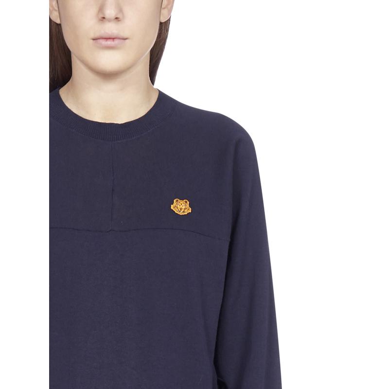 高田贤三(Kenzo)海军蓝刺绣针织套衫女款圆领长袖棉质舒适百搭运高清大图