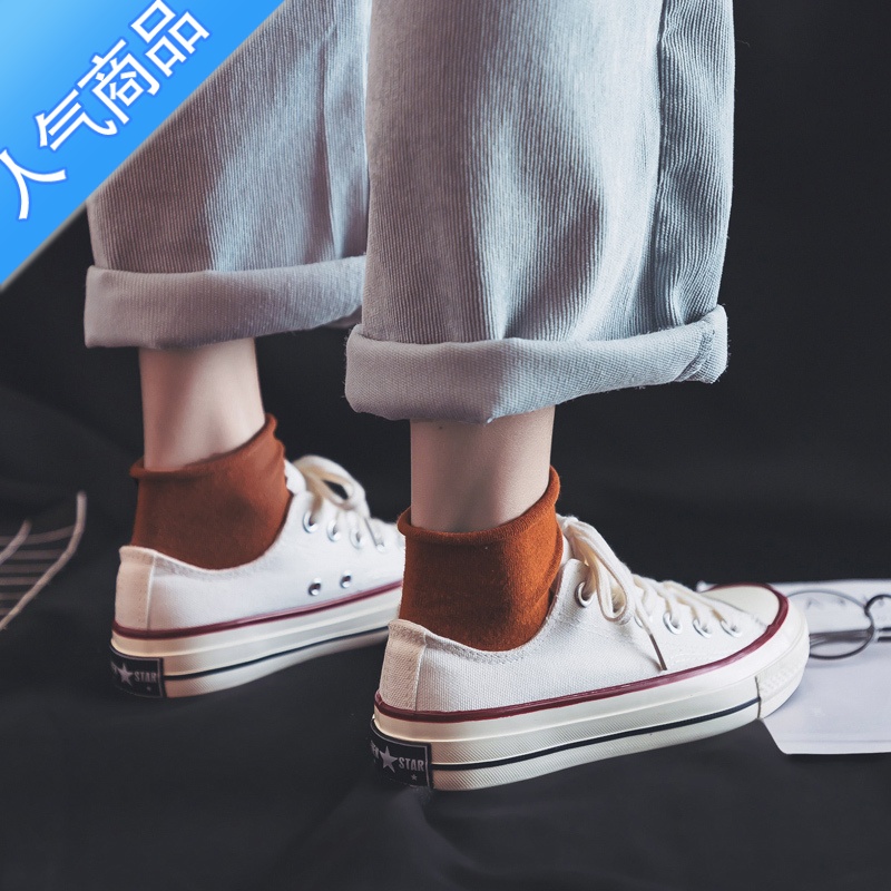 SUNTEK白色帆布鞋2023年夏季新款小白鞋女鞋学生韩版布鞋百搭复古板鞋子高清大图