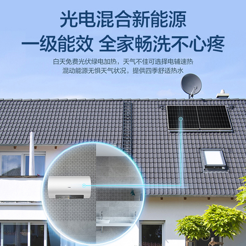 海尔(Haier)光伏电热水器太阳能热水器80升家用2.2KW速热灭菌一级省电镁棒免更换储水式洗浴全年0电费