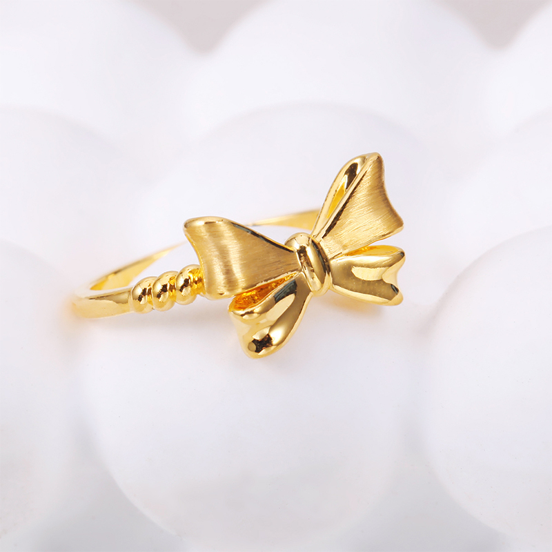 新金珠宝足金999蝴蝶结黄金戒指3d硬金戒子拉丝工艺指环女戒送礼1042