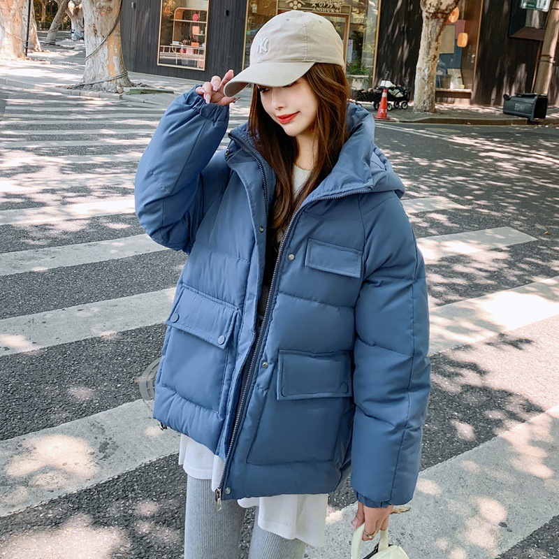 面包服短款羽绒棉衣棉服女韩版宽松秋冬季外套加厚棉袄2023年新款 蓝色 XXL