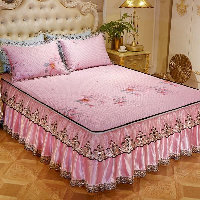 美帮汇床裙款冰丝凉席三件套夏季1.8m可水洗机洗折叠空调席1.5米2软席子 蔷薇 2.0m（6.6英尺）床