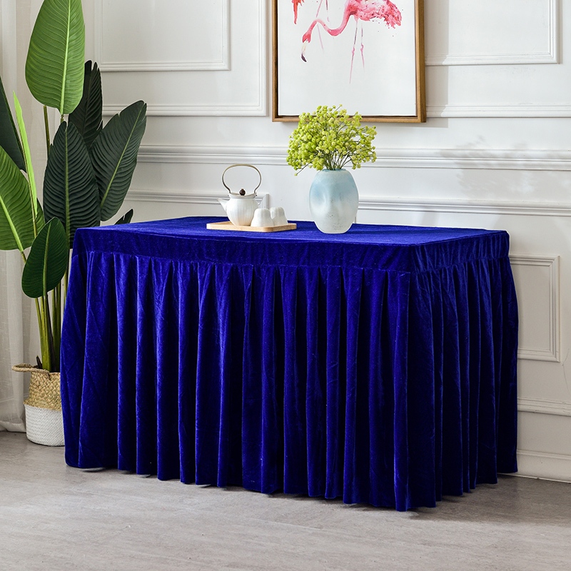 加厚金丝绒会议桌布活动桌套办公室桌罩裙宝蓝色1806075cm