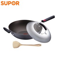 苏泊尔(SUPOR)炒锅PC32H3 火红点钛Pro 无油烟不粘锅 钢玻盖32cm电磁炉通用