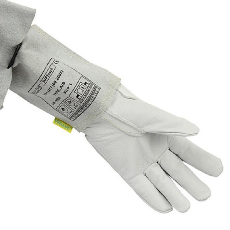 WELDAS/威特仕 白色牛青皮长袖筒款 电焊手套 10-1005(L-XL) (单位:副)