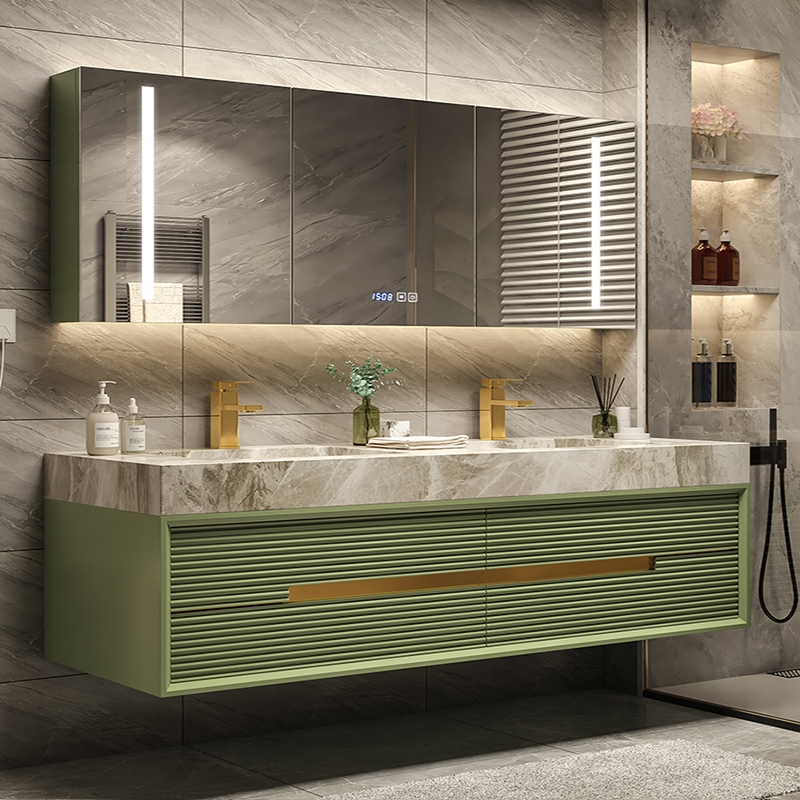 岩板浴室柜现代轻奢洗脸池纳丽雅洗漱台卫生间洗手双盆柜组合奶茶色